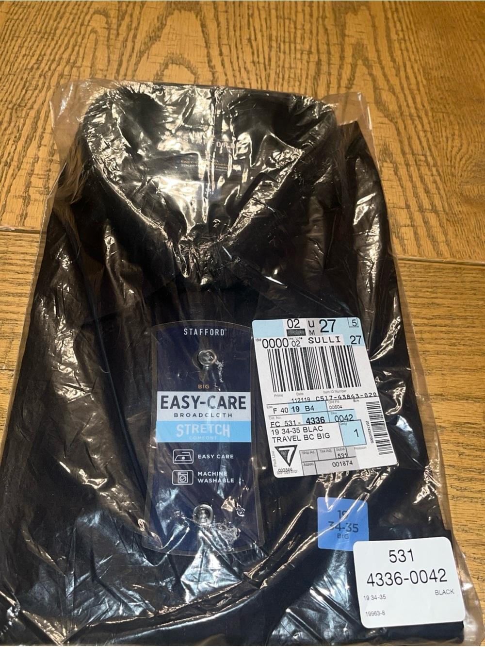 Stafford Dress Shirt Men’s Black Dress Shirt Sz 19 34-35 Stretch NEW